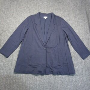 Ryllace Wool Blazer Womens 22 Navy‎ Lined Pockets Essential Knit Office Business